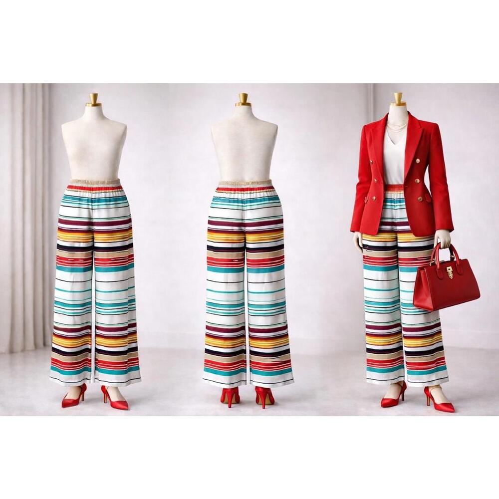New York & Company 7th Ave Women’s XL Multicolor Plaid Wide Leg Pants Y2K